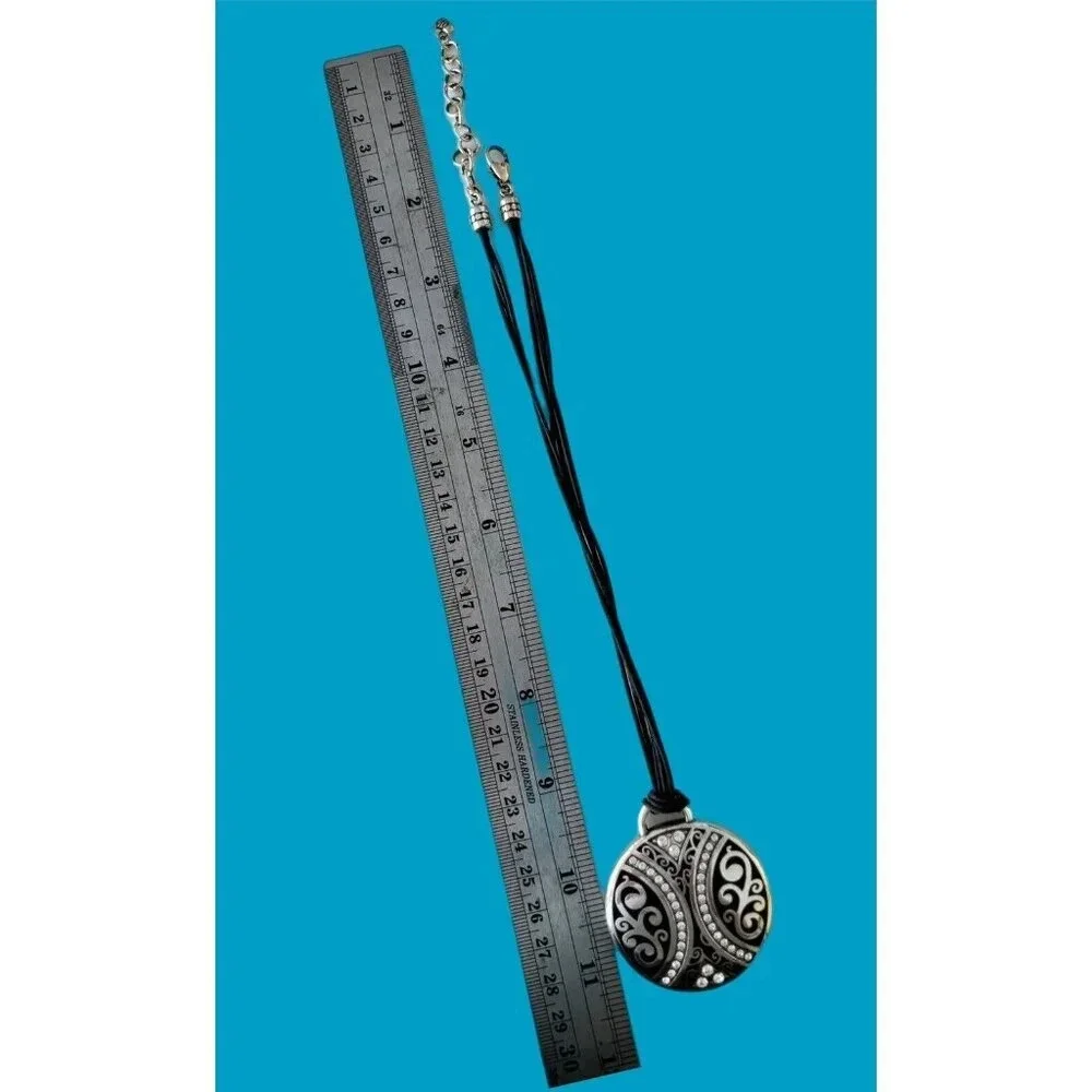 Brighton Dynasty Swarovski Crystal Round Medallion Pendant Cord Leather Necklace